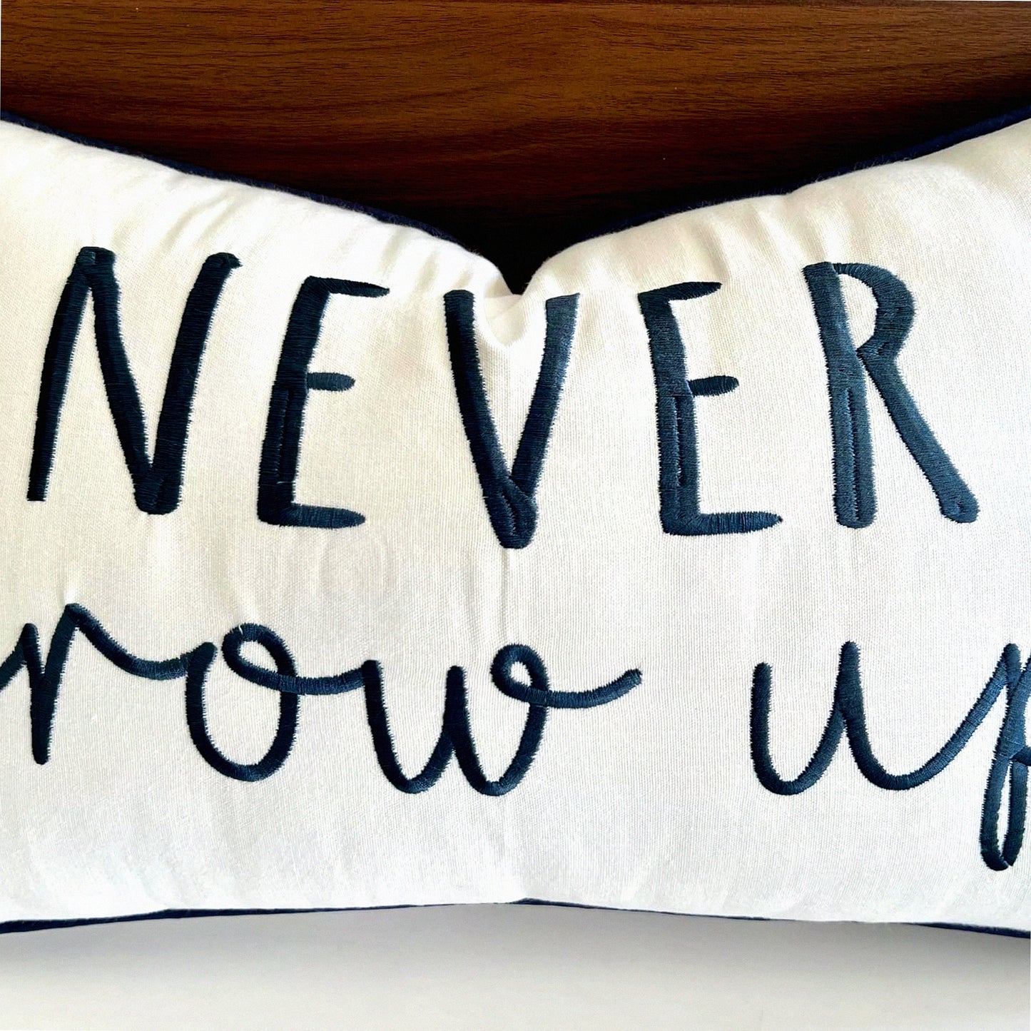 Embroidered Nursery Lumbar Pillow Cover - Boys Room Decor - Ivory Throw Pillow - Never Grow Up Theme - 12x20 Inches - Kids Bedroom Accent