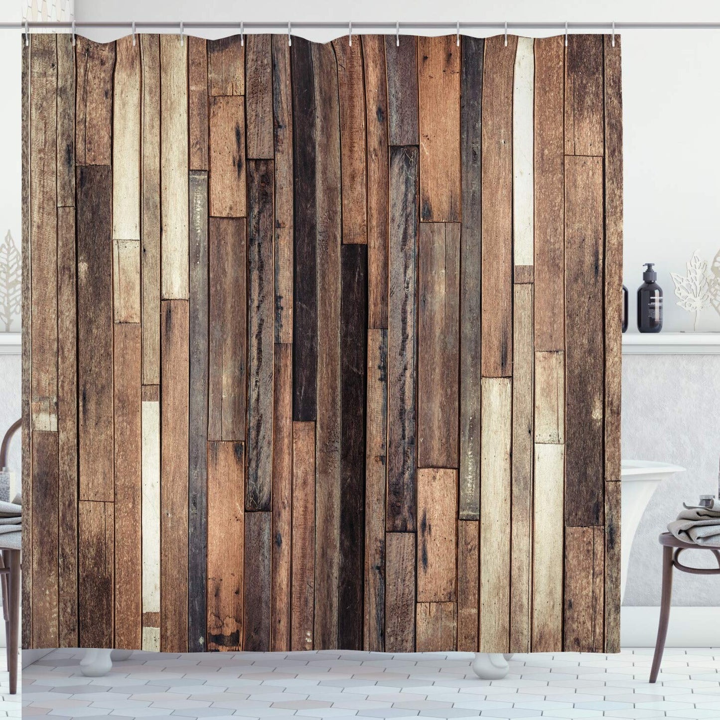 Wooden Shower Curtain Farmhouse Style Brown 69x70