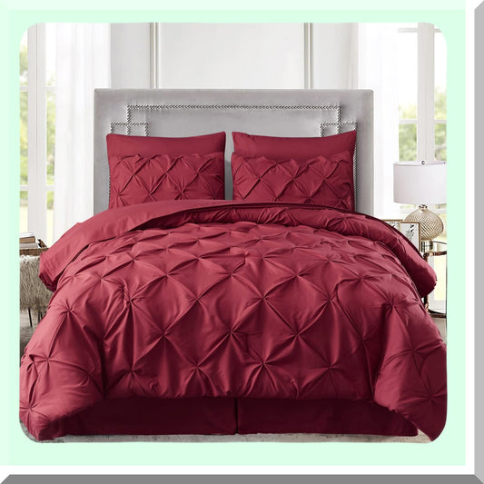 Luxury Pleat Comforter Set Compatible with California King in Burgundy