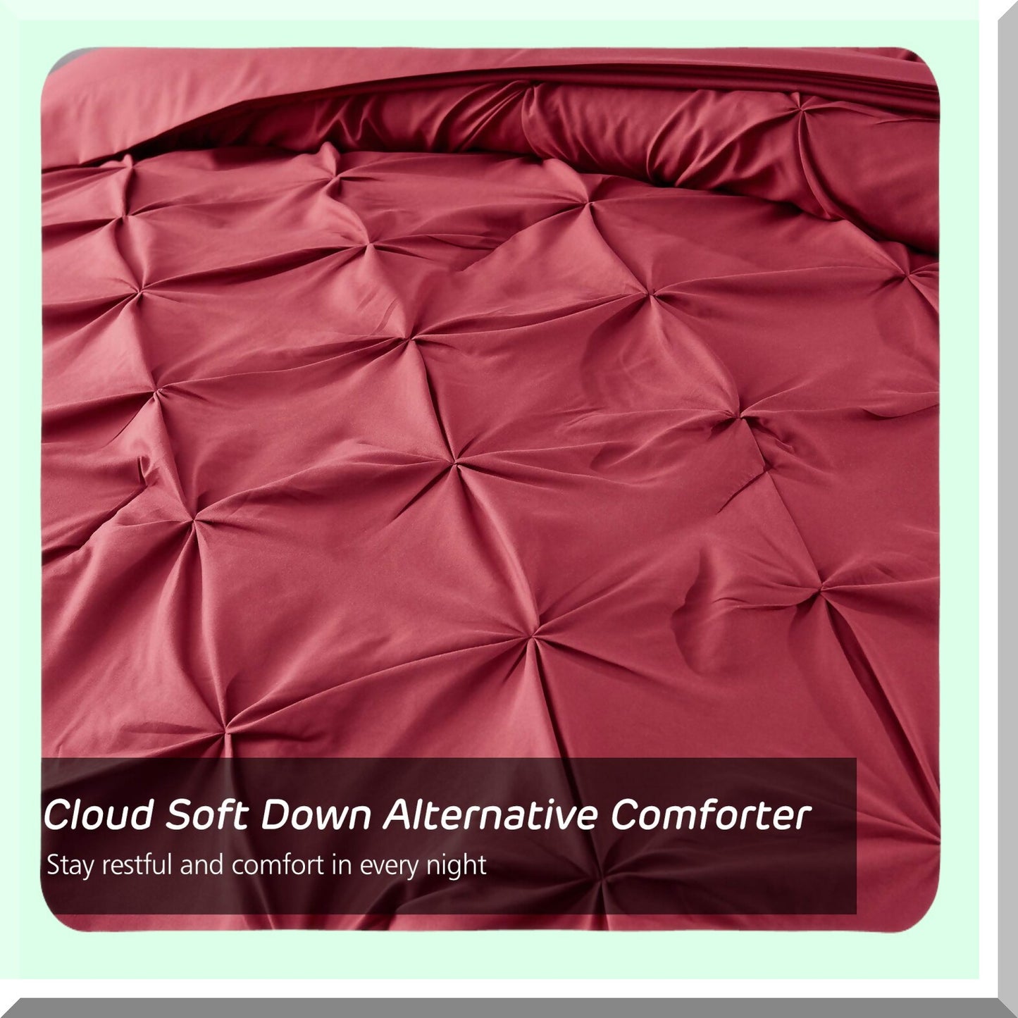 Luxury Pleat Comforter Set - 8 Piece Pintuck Microfiber Bedding Set with 500GSM Down Alternative Fill. California King Size in Burgundy Color.