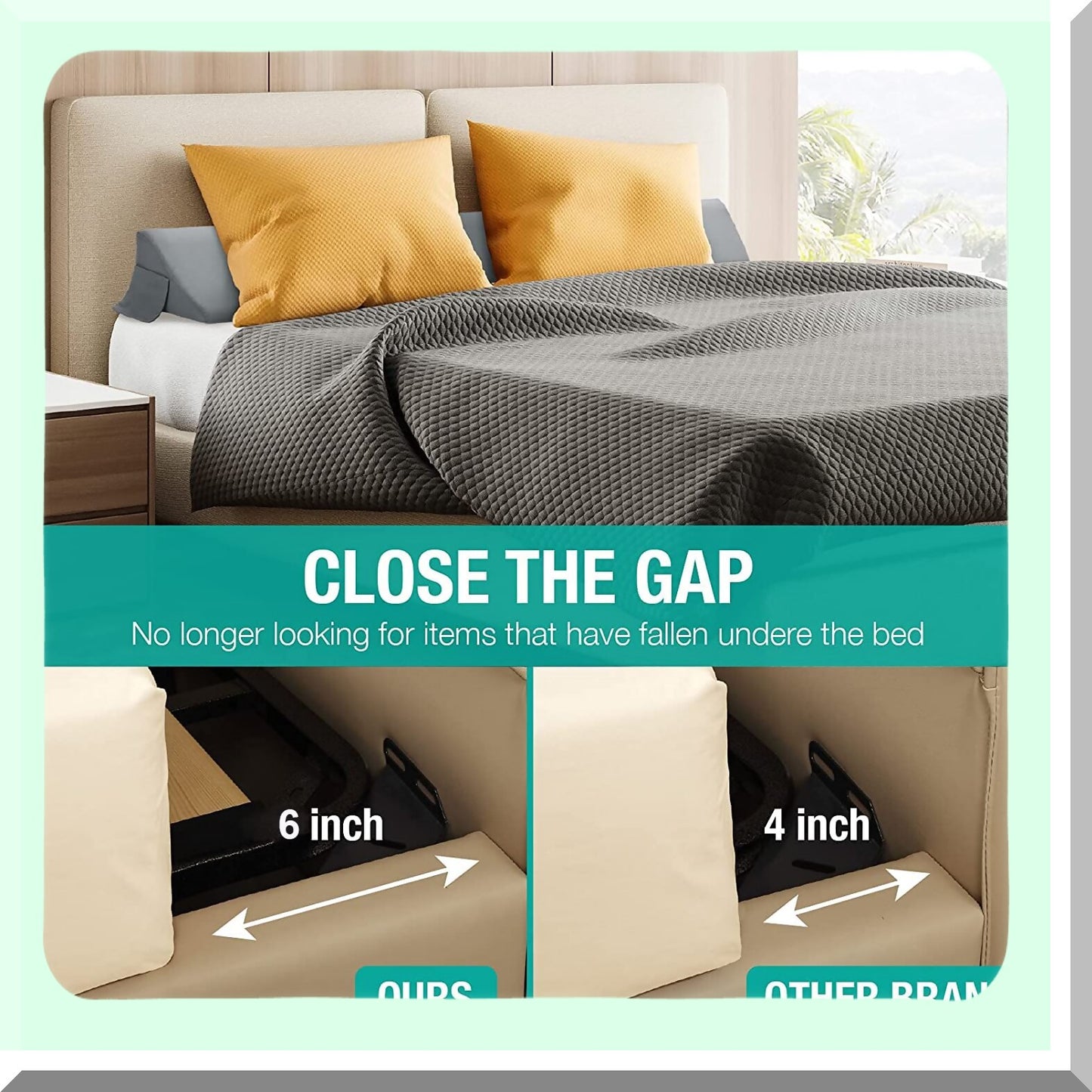GapGuard Bed Wedge Pillow - Headboard Support & Mattress Filler - Stop Pillow Falling Down - Close Gap 0-6" - Gray 75in Long