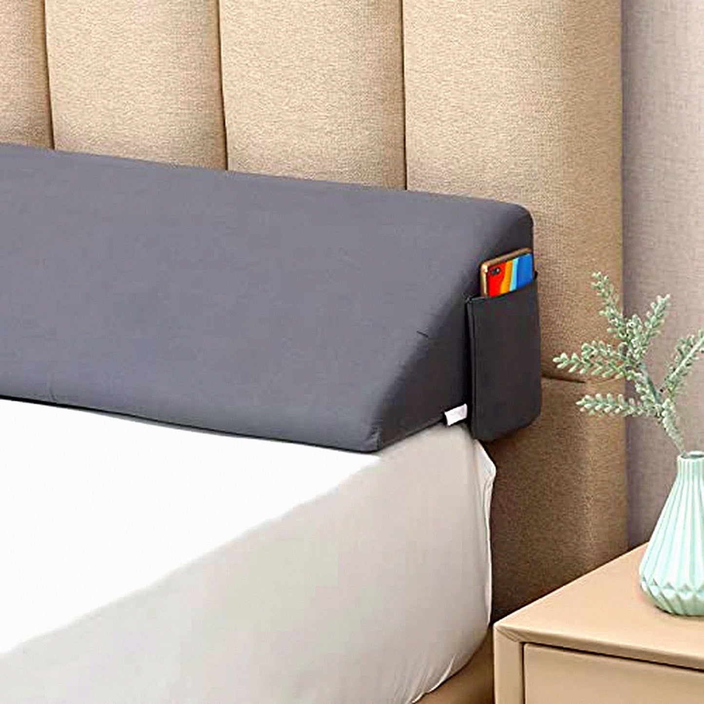 GapGuard Bed Wedge Pillow - Headboard Support & Mattress Filler - Stop Pillow Falling Down - Close Gap 0-6" - Gray 75in Long