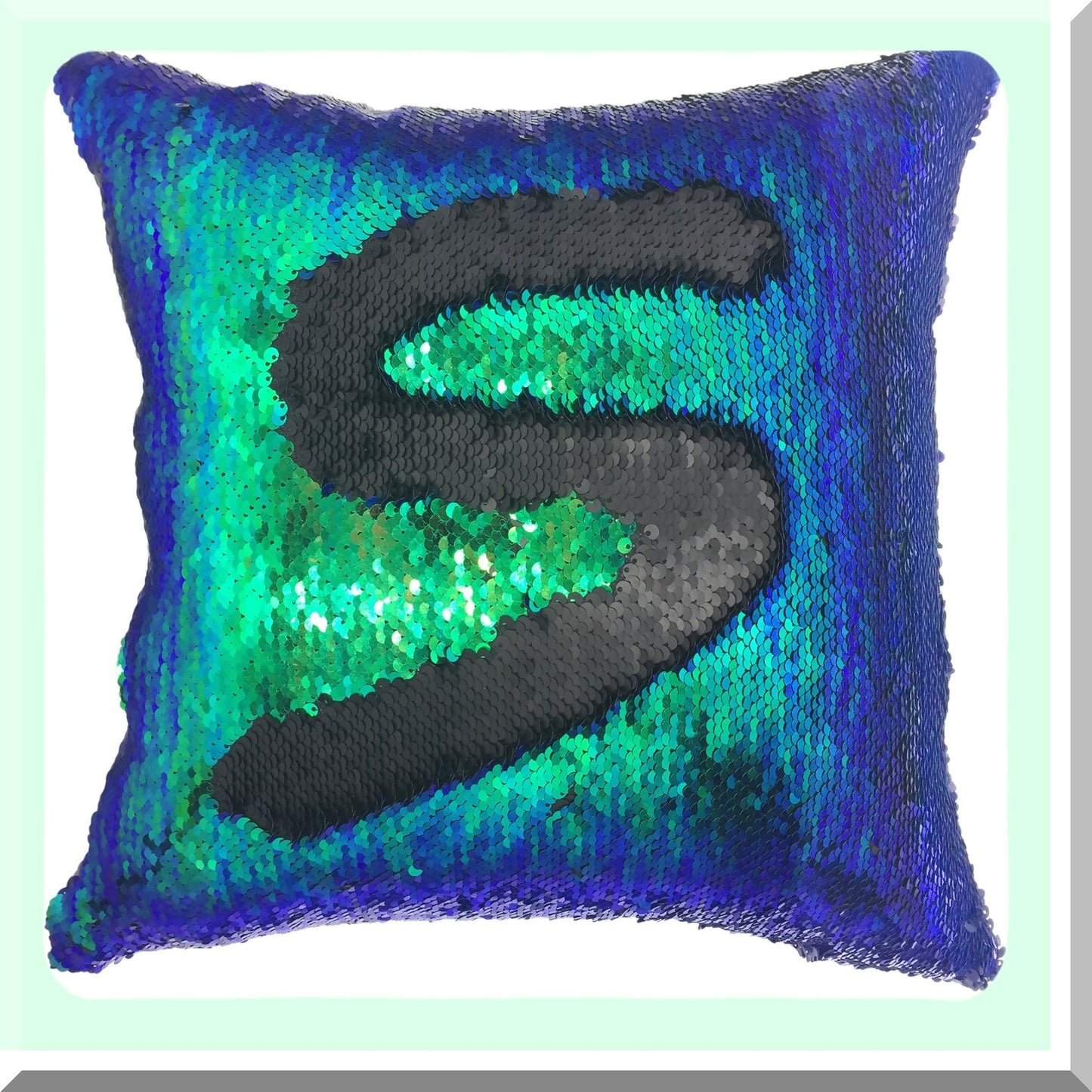 Sequin Mermaid Reversible Pillowcase - Decorative Cushion Cover for Couch Sofa Bed - Green/Black - 16x16 Inches - Sparkling Home Decor Accent