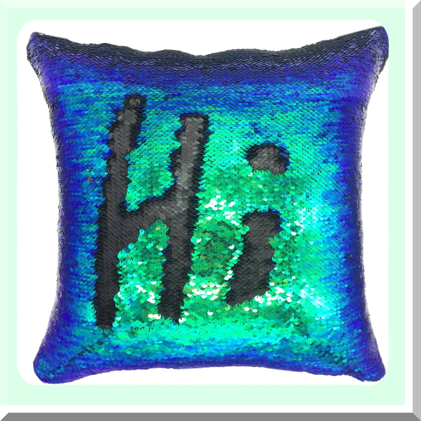 Sequin Mermaid Reversible Pillowcase - Decorative Cushion Cover for Couch Sofa Bed - Green/Black - 16x16 Inches - Sparkling Home Decor Accent