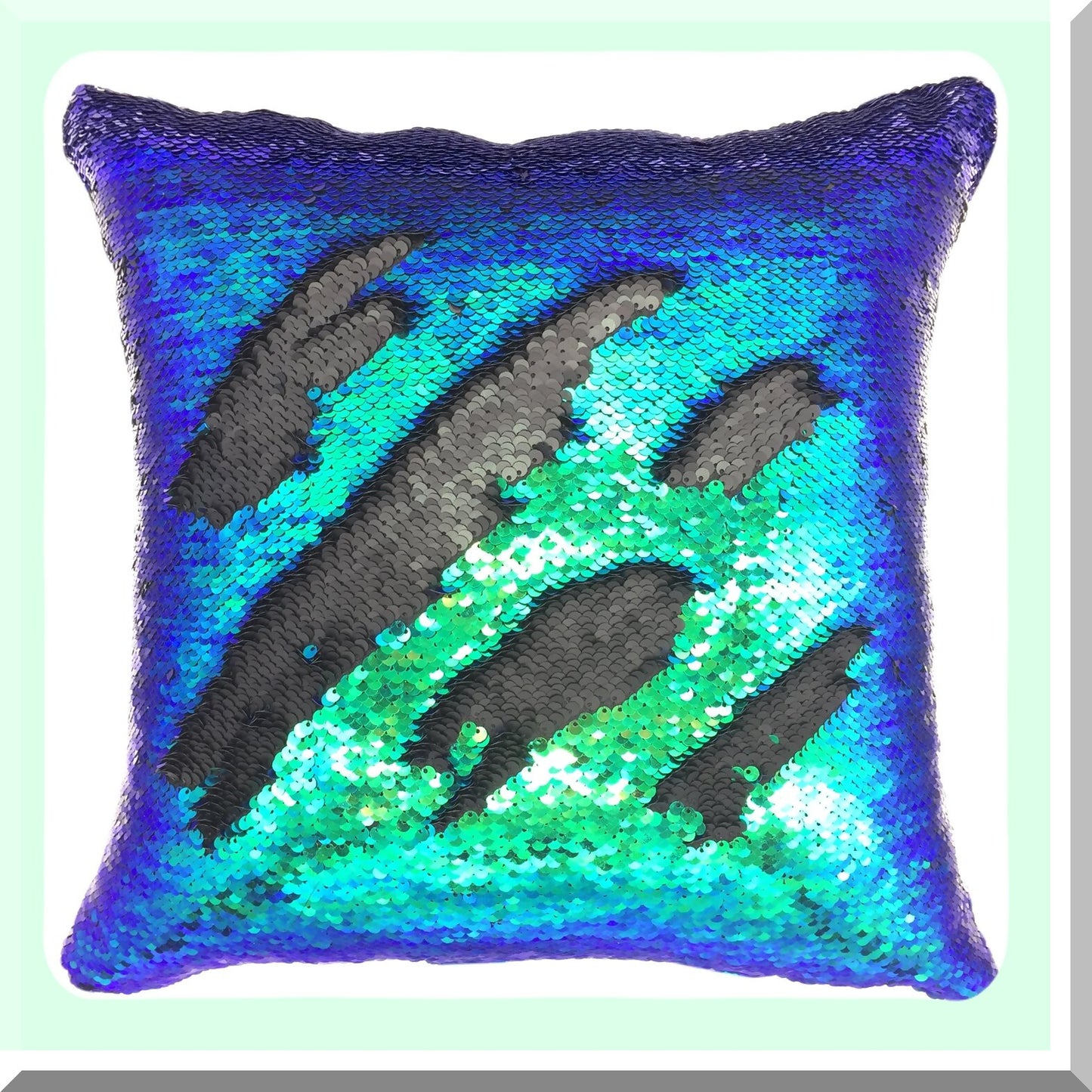 Sequin Mermaid Reversible Pillowcase - Decorative Cushion Cover for Couch Sofa Bed - Green/Black - 16x16 Inches - Sparkling Home Decor Accent