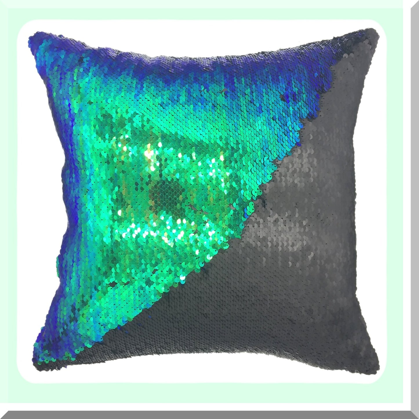 Sequin Mermaid Reversible Pillowcase - Decorative Cushion Cover for Couch Sofa Bed - Green/Black - 16x16 Inches - Sparkling Home Decor Accent