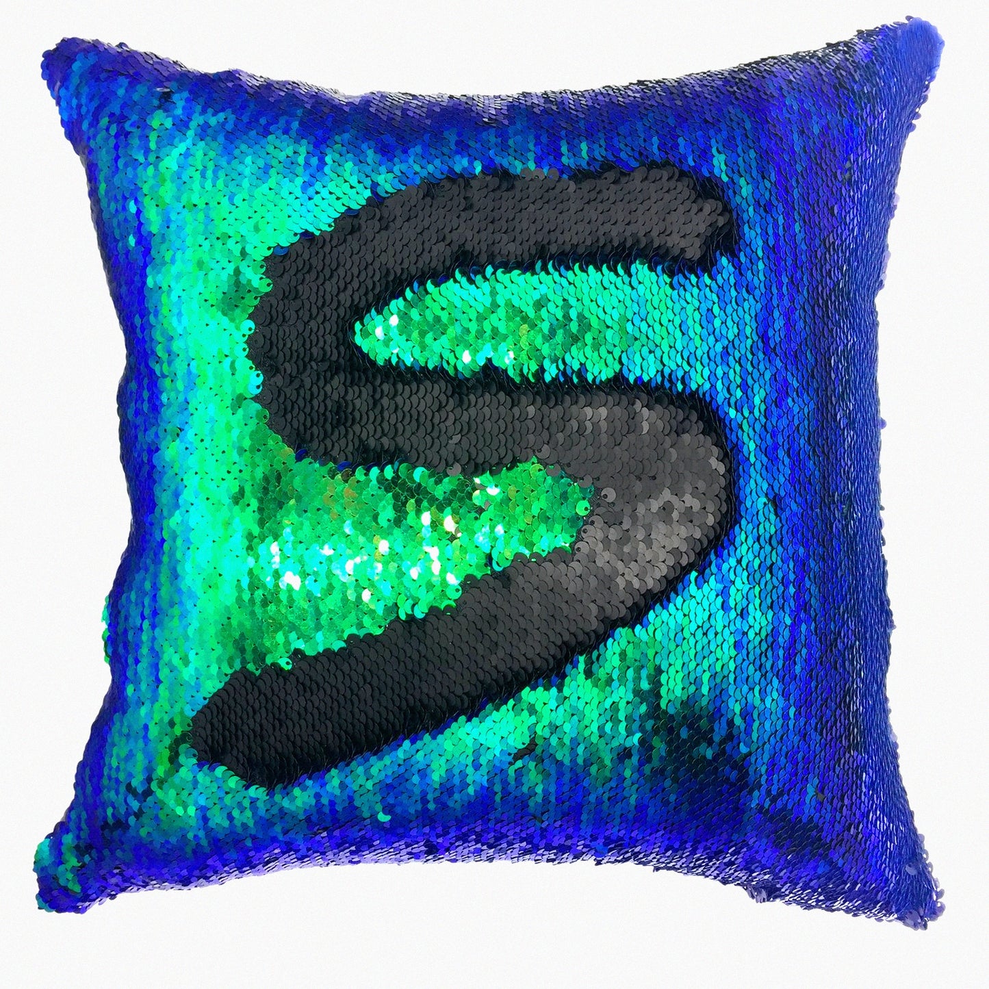 Sequin Mermaid Reversible Pillowcase - Decorative Cushion Cover for Couch Sofa Bed - Green/Black - 16x16 Inches - Sparkling Home Decor Accent