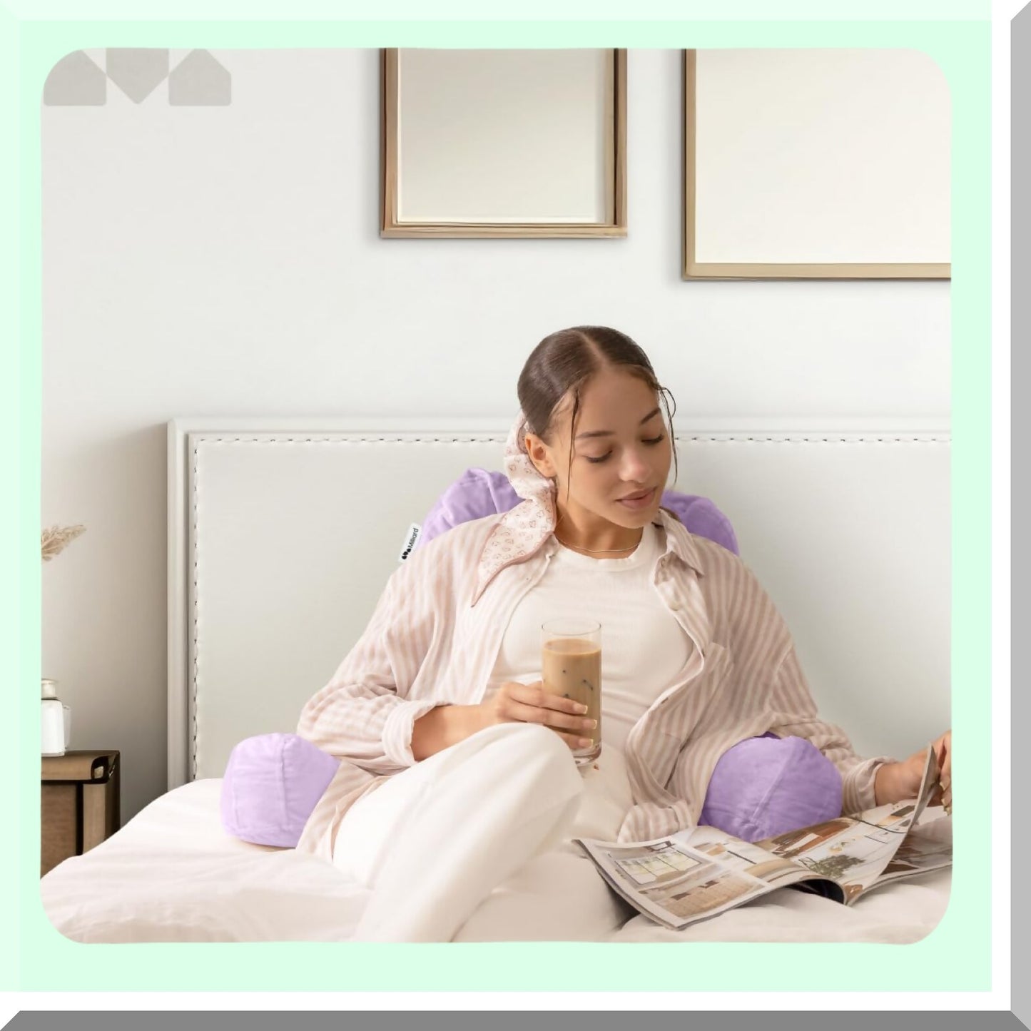 Lavender Comfort Rest Pillow - Memory Foam Backrest with Arms for Sitting Up in Bed. Washable Cover, Large Adult Reading Pillow for Back Support.