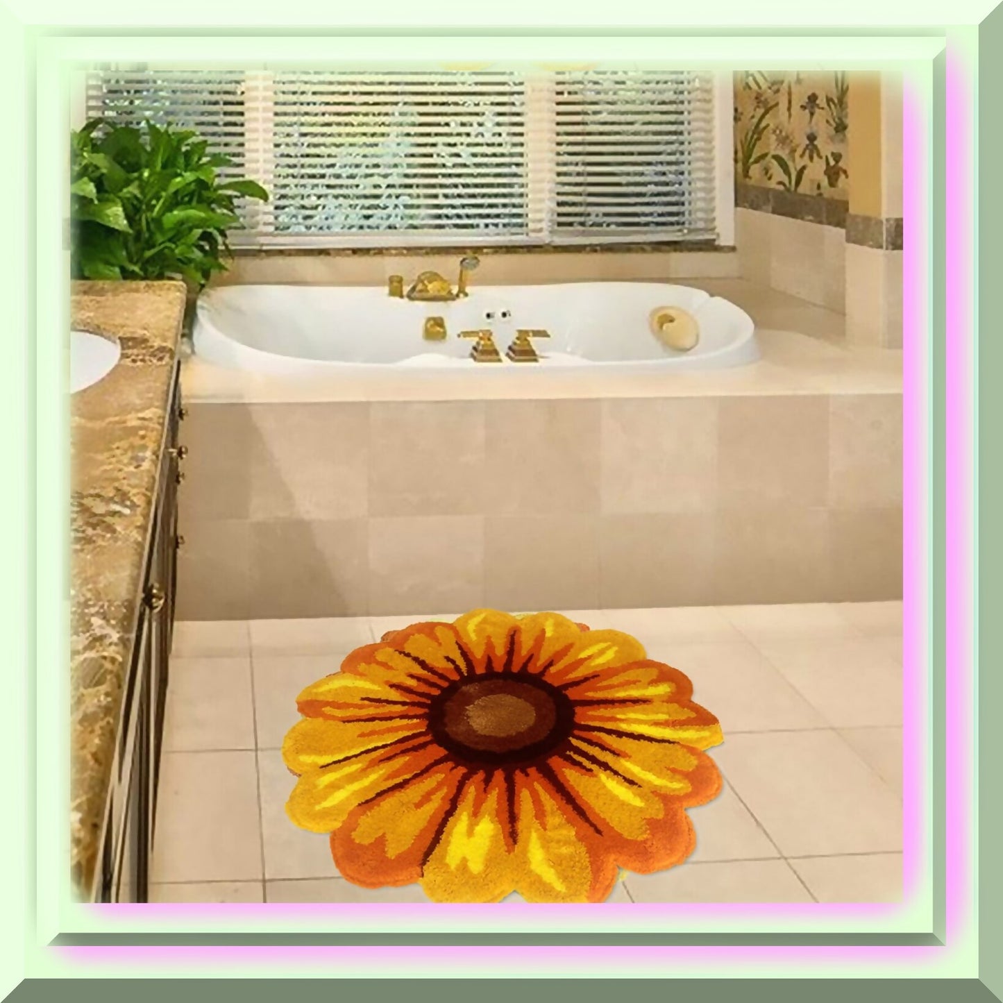 Yellow Sunflower Bathroom Rug 2' Non Slip Absorbent