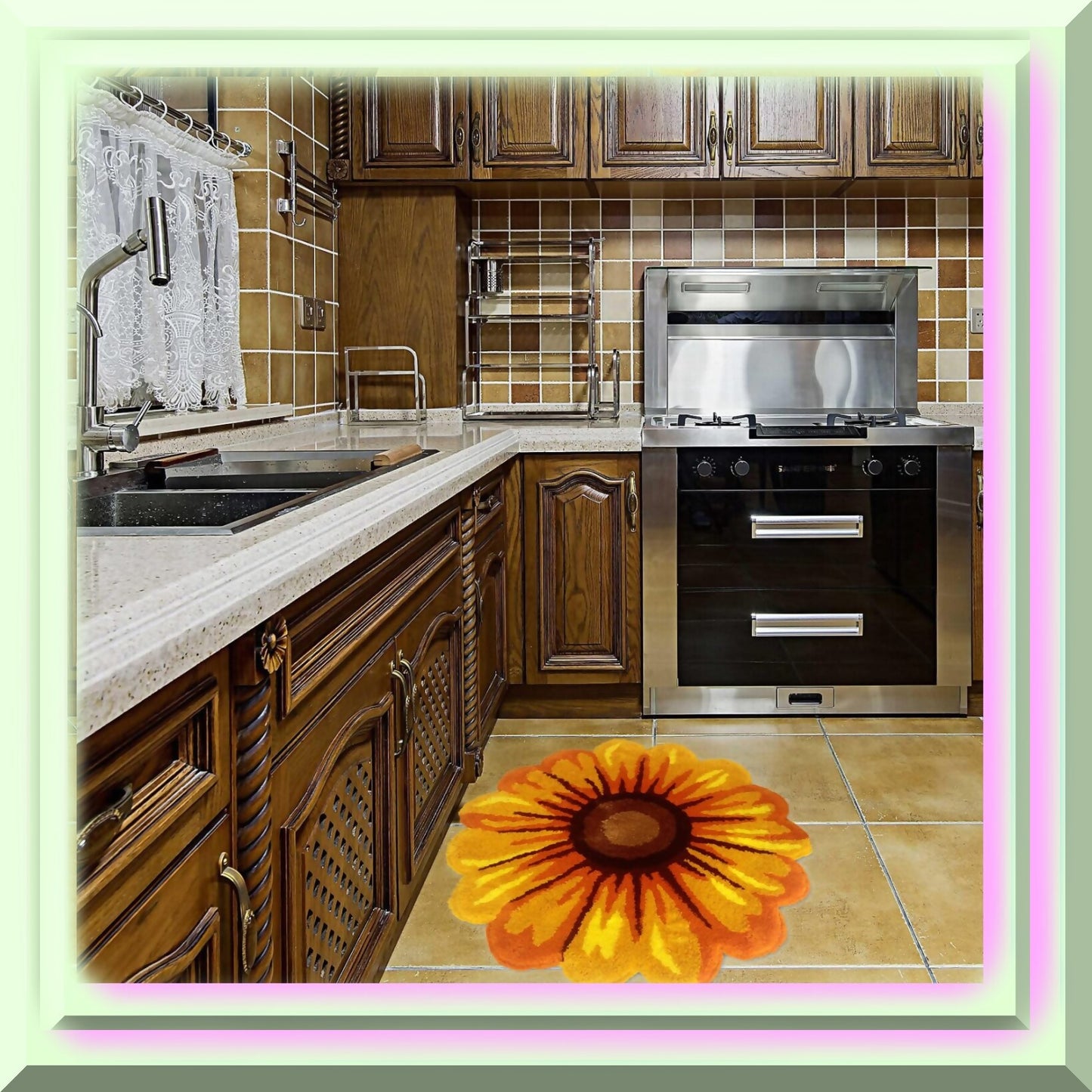 Yellow Sunflower Bathroom Rug 2' Non Slip Absorbent