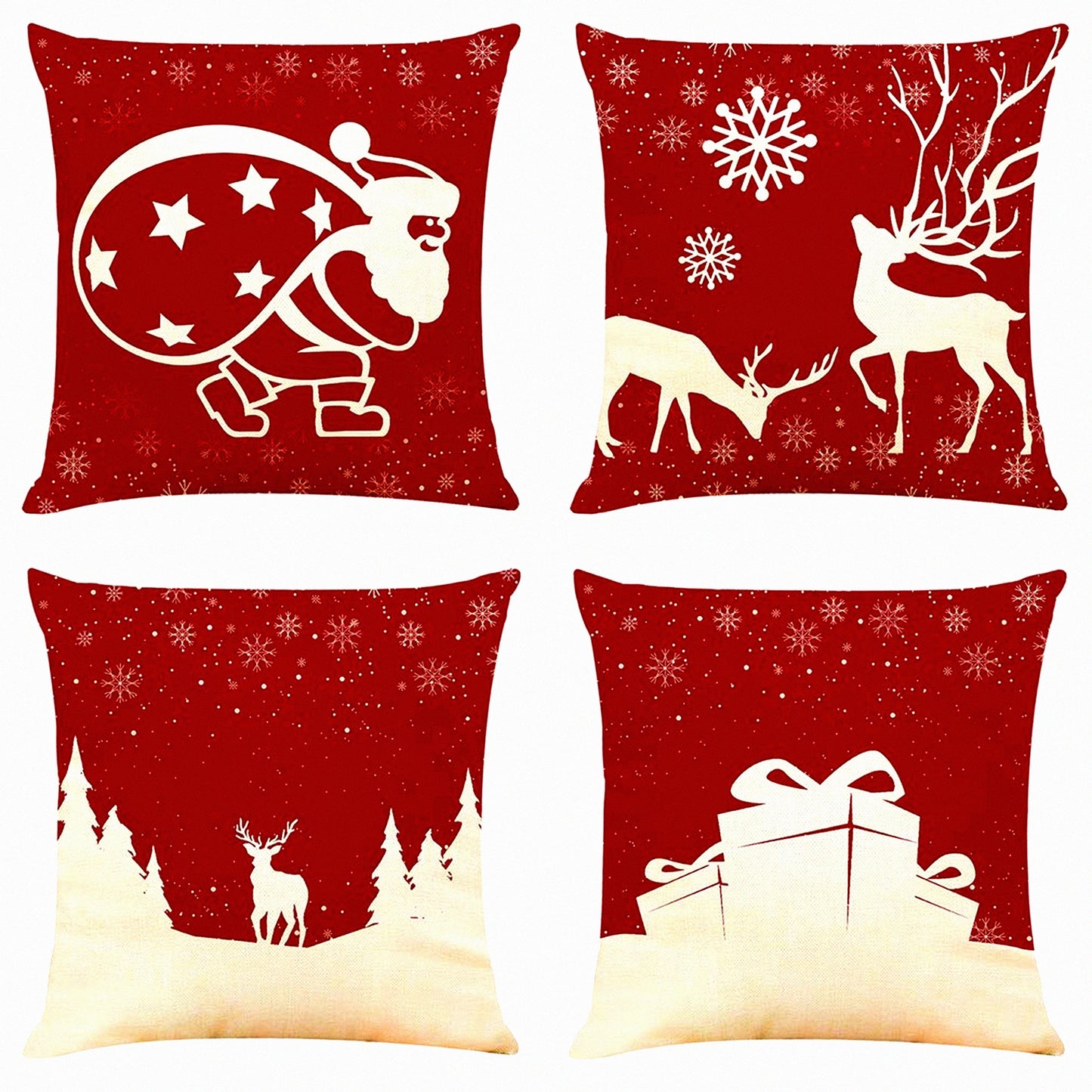 Luxe Linen Square Pillow Covers Set - Decorative Couch Cushion Cases for Sofa, Bed, Car - 18"x18" Throw Pillow Collection (4PCS)