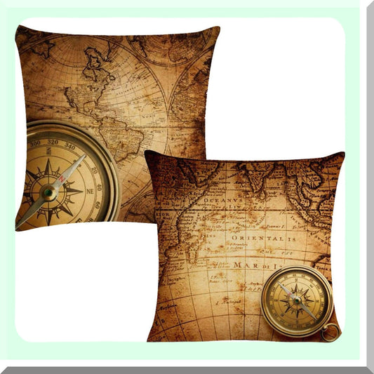Vintage Navigation Map Pillow Covers Set of 2