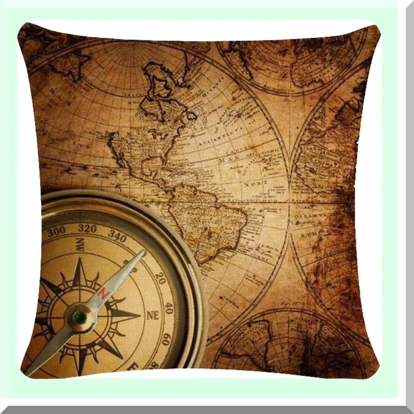 Vintage Navigation Map Decorative Pillow Covers - Set of 2 Square Cotton Linen Cushion Cases for Home Sofa Bedding - 18X18 Brown Theme