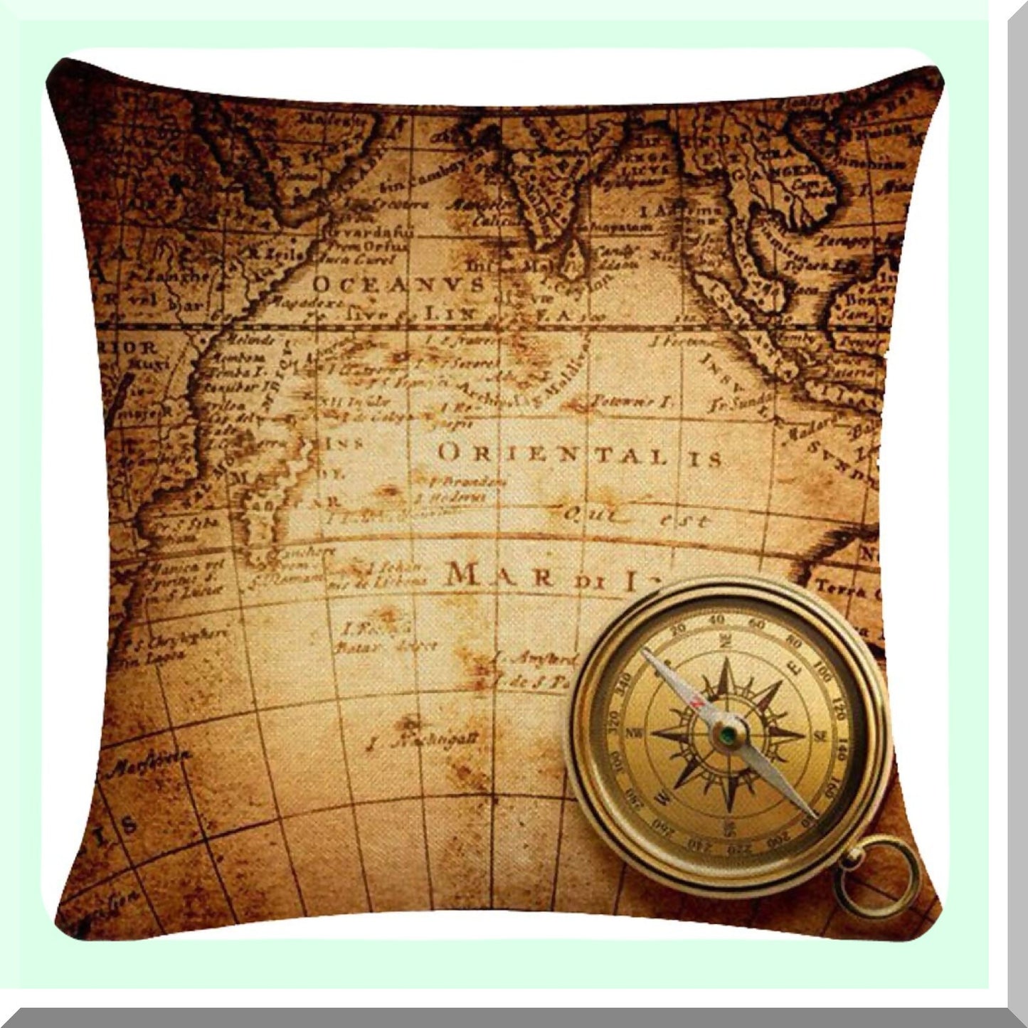 Vintage Navigation Map Decorative Pillow Covers - Set of 2 Square Cotton Linen Cushion Cases for Home Sofa Bedding - 18X18 Brown Theme