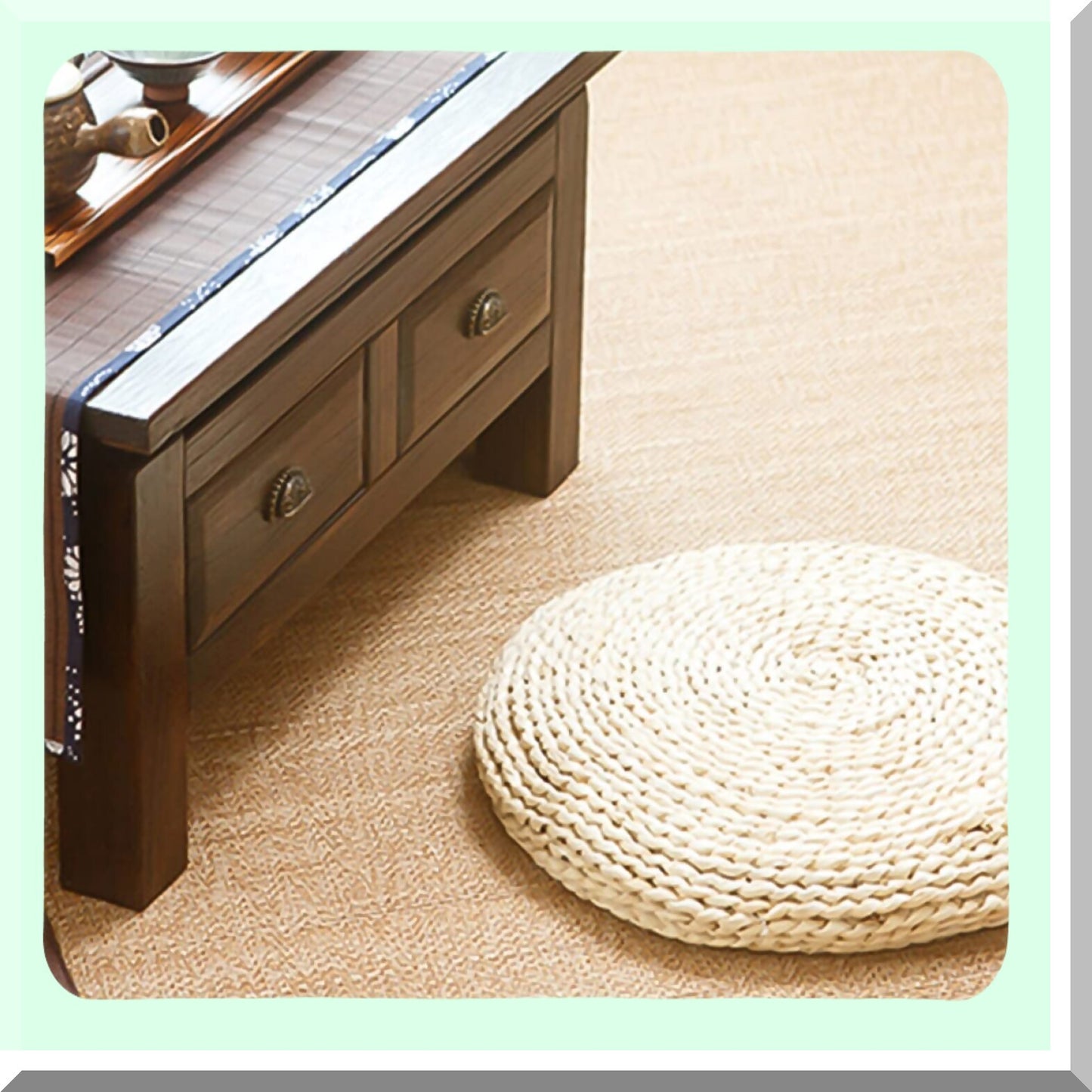 ZenComfort Meditation Cushion Set - Round Stool Cushions for Yoga, Floor Mat Decor, Hand-Woven Ottoman Pouf, Stuffed Seat Pad for Meditating