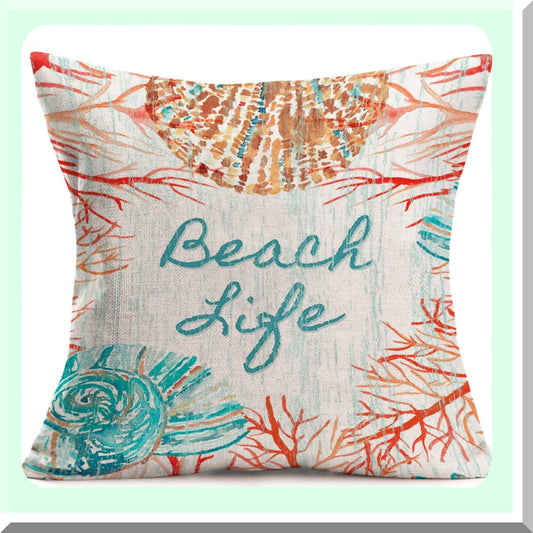 Coastal Charm Pillow Cover 18x18 Cotton Linen Coral Shell