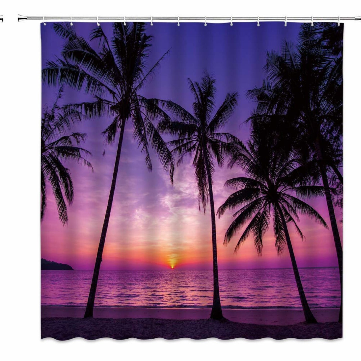 Ocean Sunset Shower Curtain 70x70 Purple Black Polyester