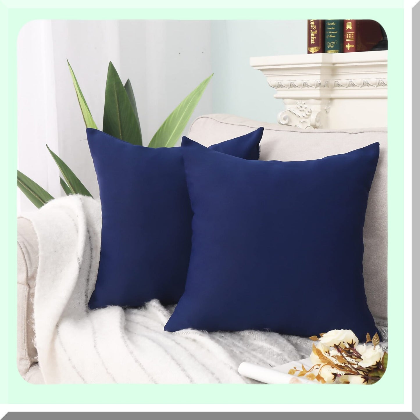 Luxury Navy Blue Throw Pillow Covers - Set of 2 Soft Cushion Cases for Couch, Bed, Chair - Hidden Zipper Euro Sham - Square Pillow Cover 20X20 Inches