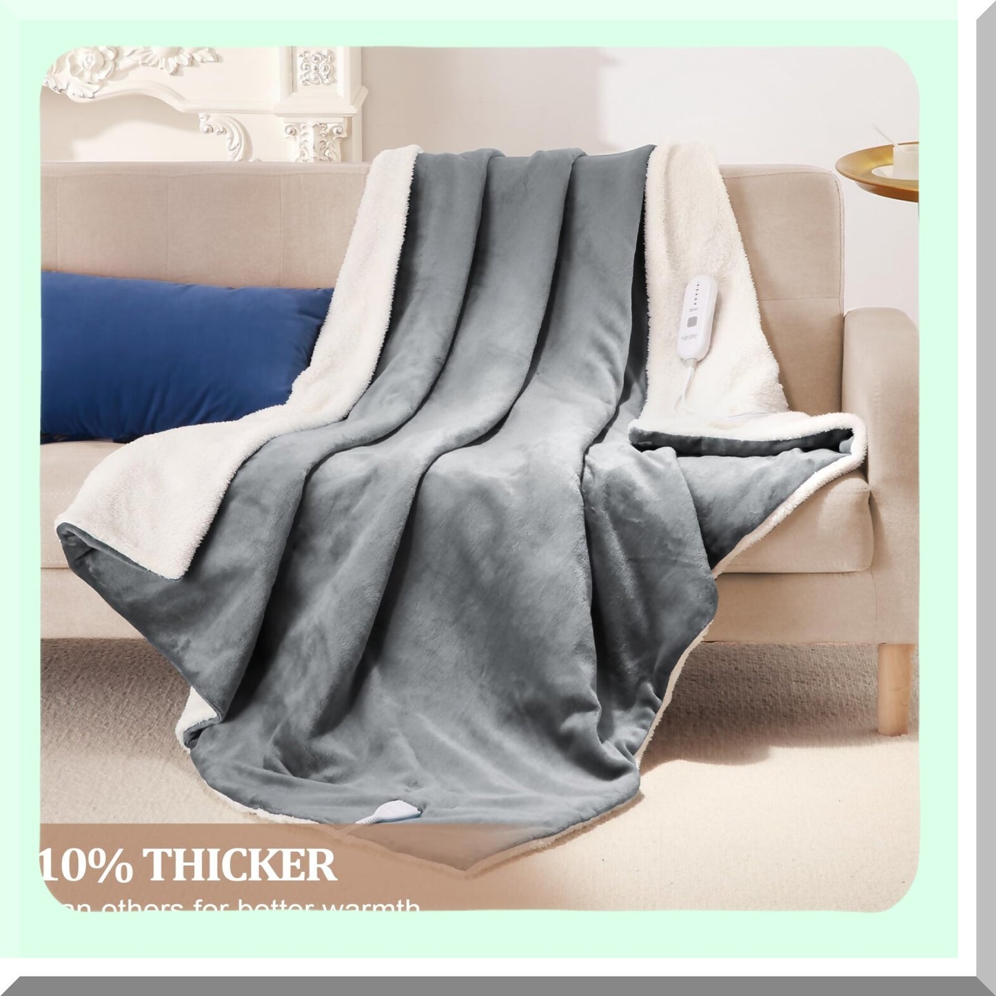 CozyWarm Electric Heated Throw - Soft Flannel to Sherpa, 5 Heat Levels, 4-Hour Auto Off, 50"x60" Grey Blanket for Adults"