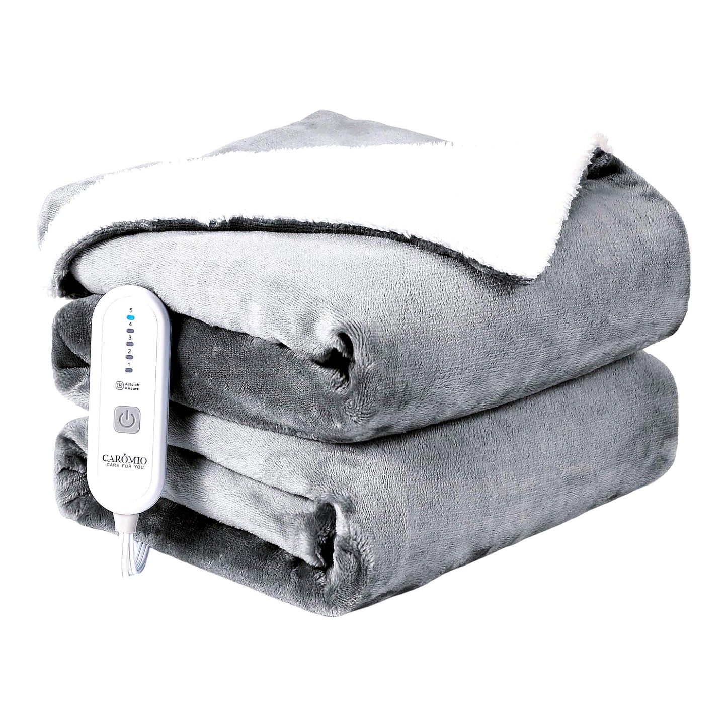 CozyWarm Electric Heated Throw - Soft Flannel to Sherpa, 5 Heat Levels, 4-Hour Auto Off, 50"x60" Grey Blanket for Adults"