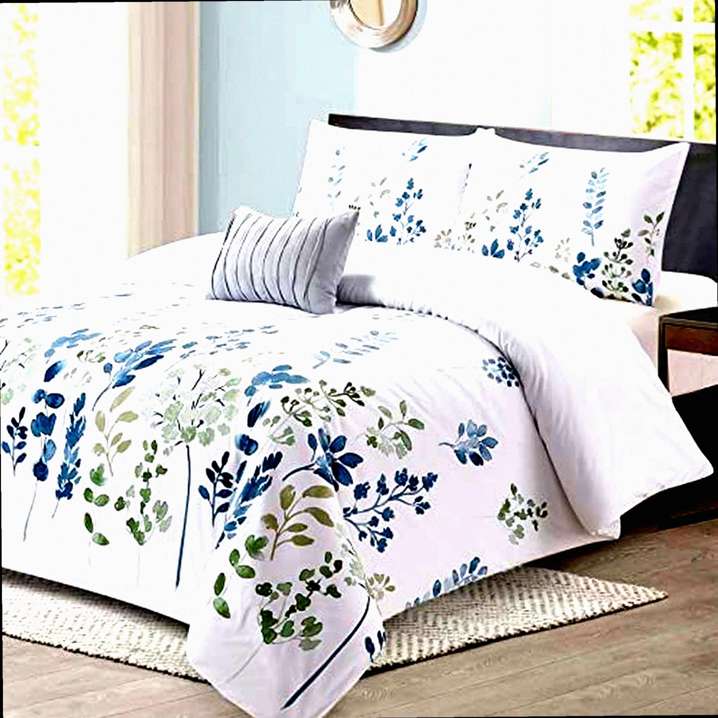 Floral Bliss Comforter Set - 4 Piece Bedding Ensemble with Meadow Walk Design, Soft & Cozy Quarters Size Comfort for All Seasons - Includes 106x90 Comforter, 2 Shams, Decorative Pillow