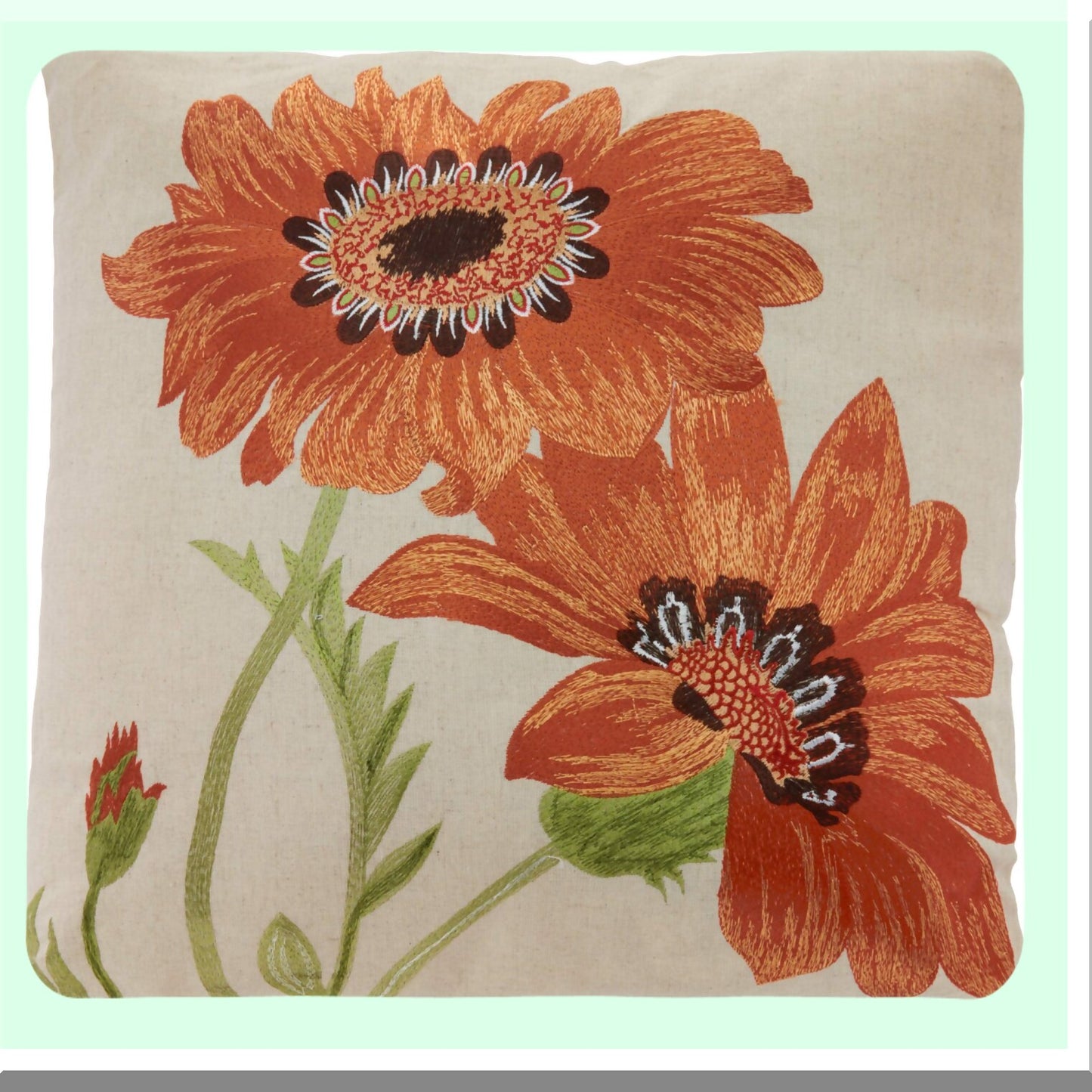 Sunflower Bliss Linen Blend Throw Pillow - Embroidered Design, Filled with Comfort - Vibrant Orange Accent for Home Decor - Le Tournesol Collection