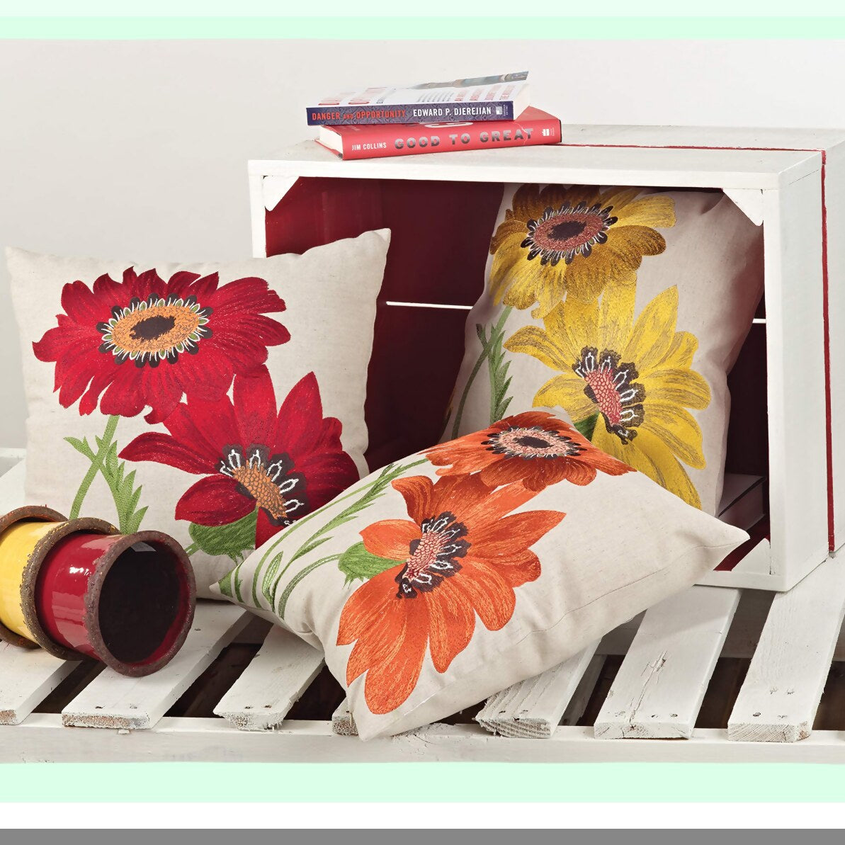 Sunflower Bliss Linen Blend Throw Pillow - Embroidered Design, Filled with Comfort - Vibrant Orange Accent for Home Decor - Le Tournesol Collection