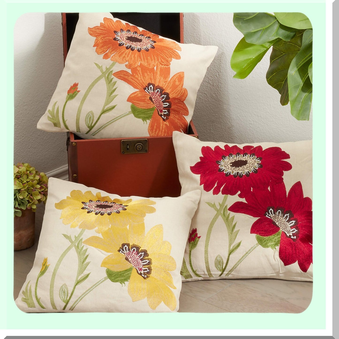 Sunflower Bliss Linen Blend Throw Pillow - Embroidered Design, Filled with Comfort - Vibrant Orange Accent for Home Decor - Le Tournesol Collection