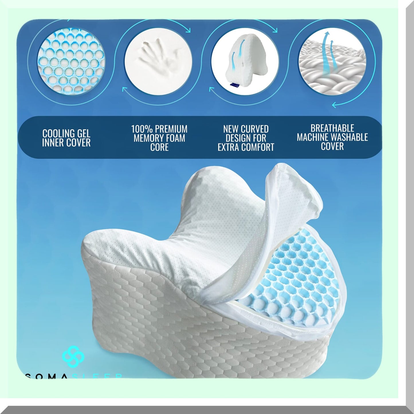 Cooling Comfort Knee Pillow - Sciatica Relief Gel Cushion for Side Sleepers - Hip & Joint Support Between The Knees - Back & HIPS Pain Soother