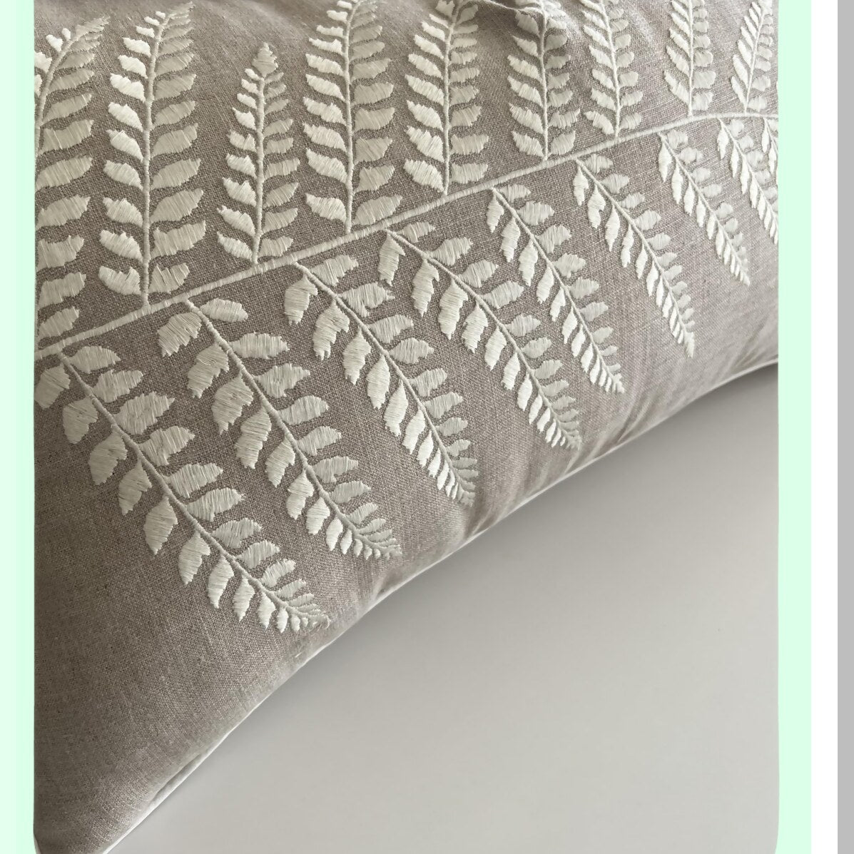 Ferny Linen Embroidered Oblong Pillow Cover - Master Bedroom Decor, New Home Accent, Farmhouse Sofa Throw - 12x18 Inches - Anniversary Gift