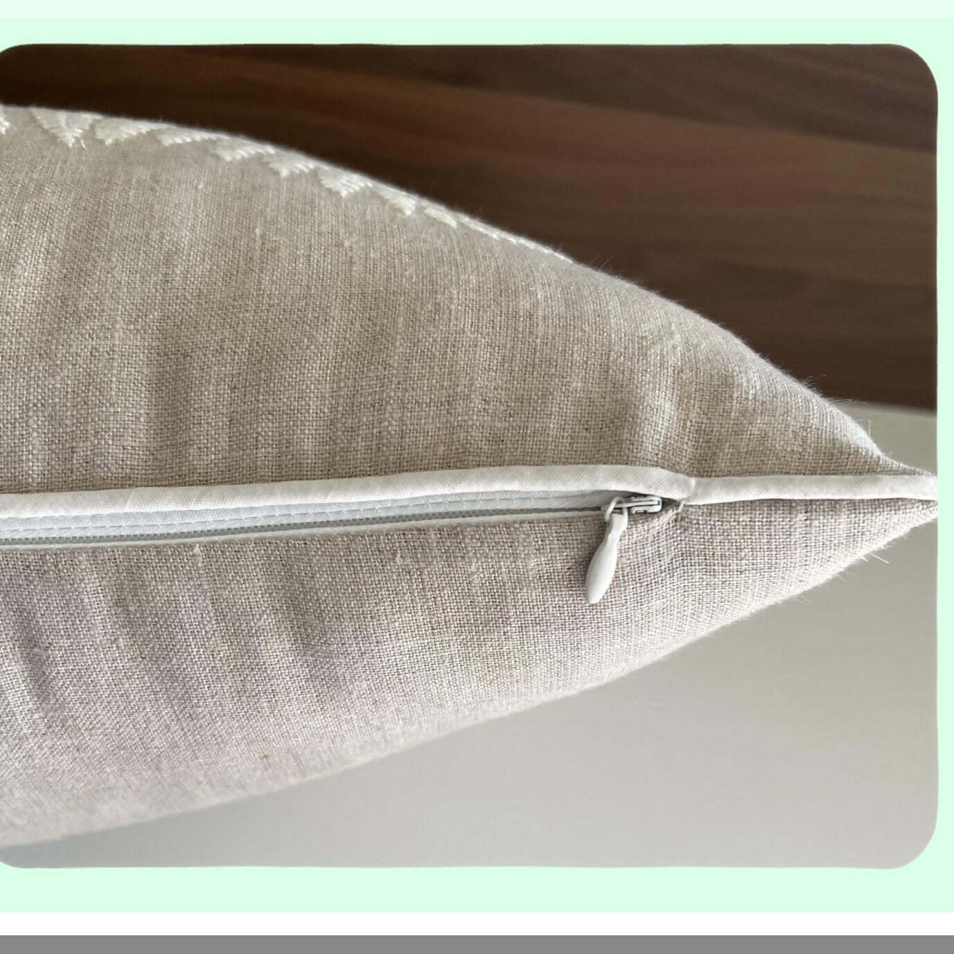 Ferny Linen Embroidered Oblong Pillow Cover - Master Bedroom Decor, New Home Accent, Farmhouse Sofa Throw - 12x18 Inches - Anniversary Gift