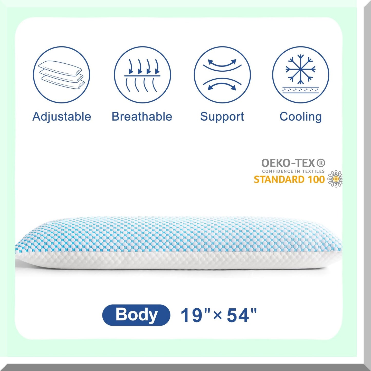 CoolFlex Body Pillow - Adjustable Loft Shredded Memory Foam, Cooling Breathable Technology for Full Body Support and Comfort, 1 Pack