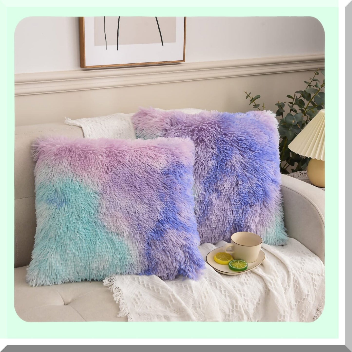 Luxury Velvet Ombre Shaggy Pillow Shams - Plush Tie Dye Cushion Cover Set for Sofa/Bed - Super Soft Home Decor Throw Pillow Case - Purple 2Pcs 17.7"x17.7"