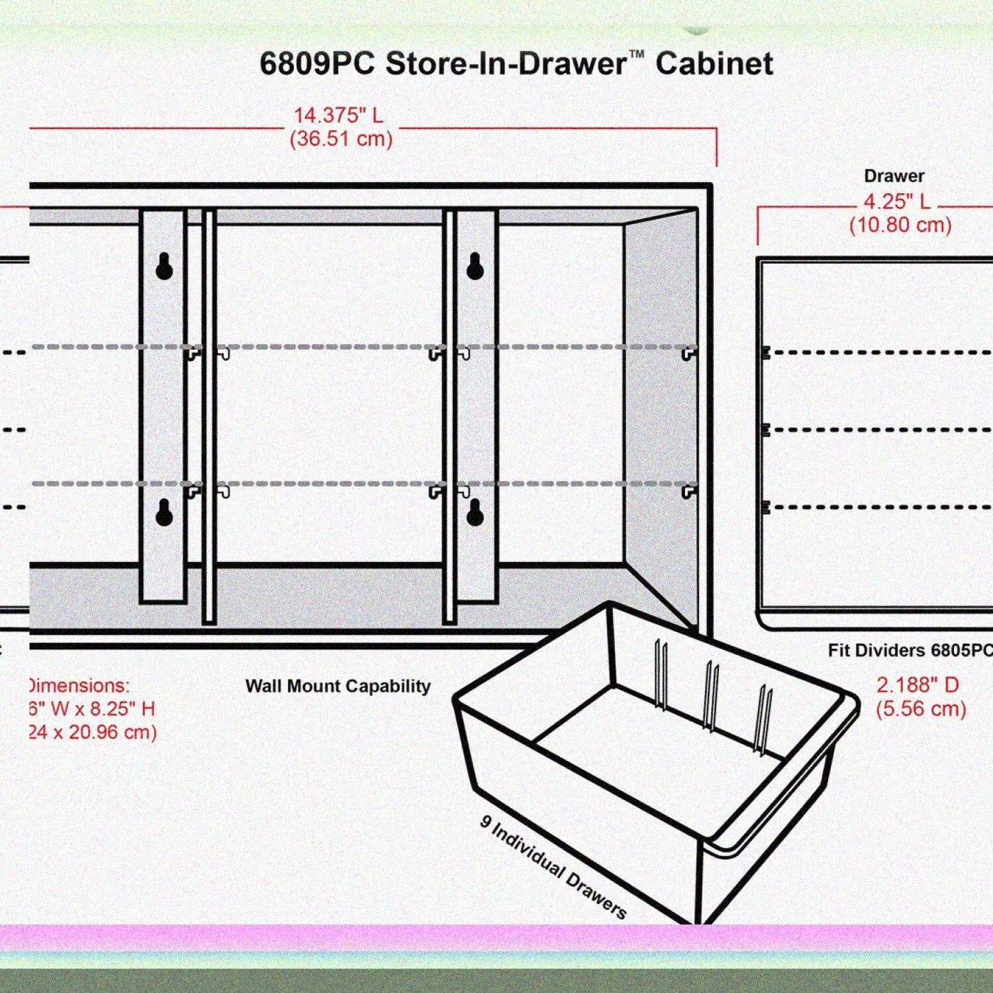 Plastic Storage Unit with 9 Clear Drawers