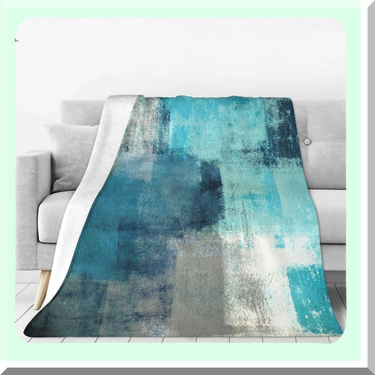Teal Grey Abstract Fleece Throw Compatible with Couch or Bed
