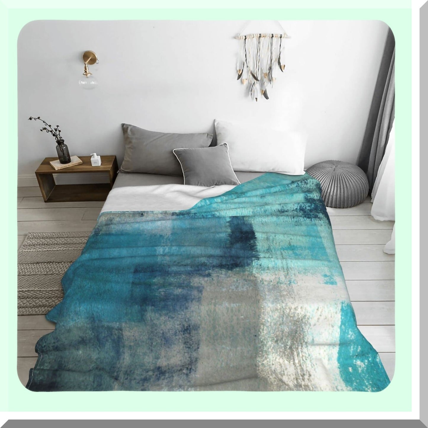 Teal Grey Abstract Fleece Throw - Soft, Cozy, Lightweight Blanket for Couch or Bed - Perfect Fall/Winter Decor & Birthday Gifts for Kids & Adults - 60"x50""