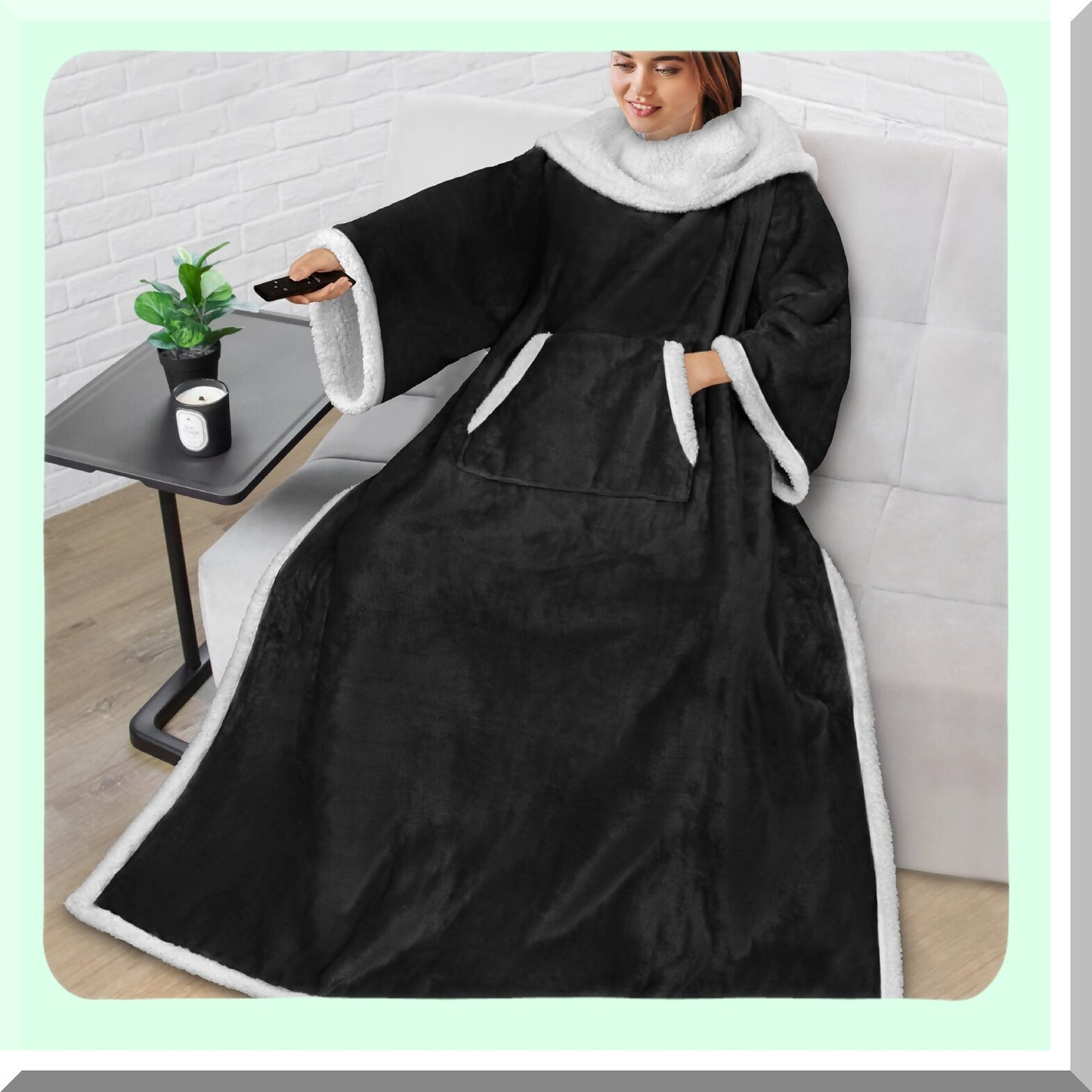 CozySherpa Sleeved Blanket - Ultra Soft Fleece Wrap with Pockets, Full Body Warmth for Adults, Perfect Gift for Mom or Wife, Black