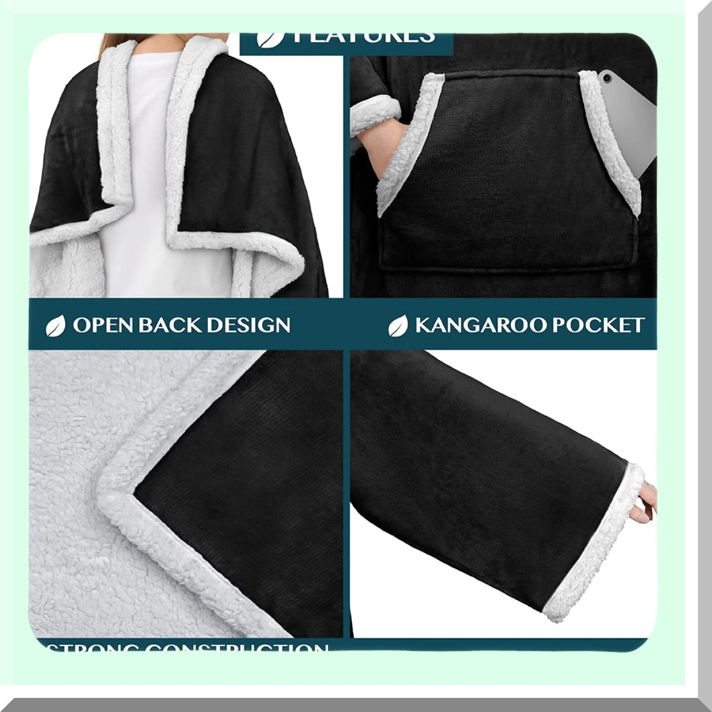 CozySherpa Sleeved Blanket - Ultra Soft Fleece Wrap with Pockets, Full Body Warmth for Adults, Perfect Gift for Mom or Wife, Black
