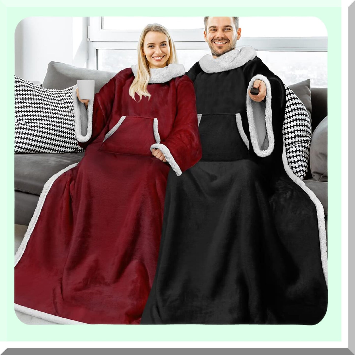 CozySherpa Sleeved Blanket - Ultra Soft Fleece Wrap with Pockets, Full Body Warmth for Adults, Perfect Gift for Mom or Wife, Black