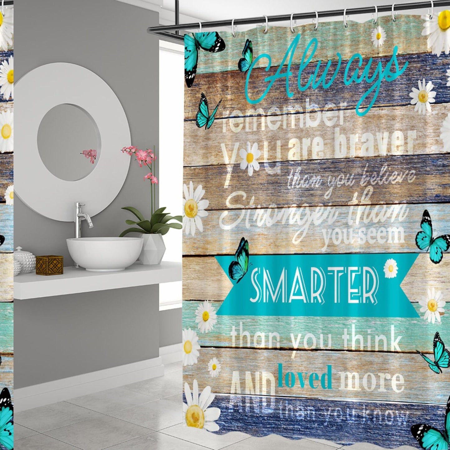 Inspirational Quotes Shower Curtain Brown Teal 70x70