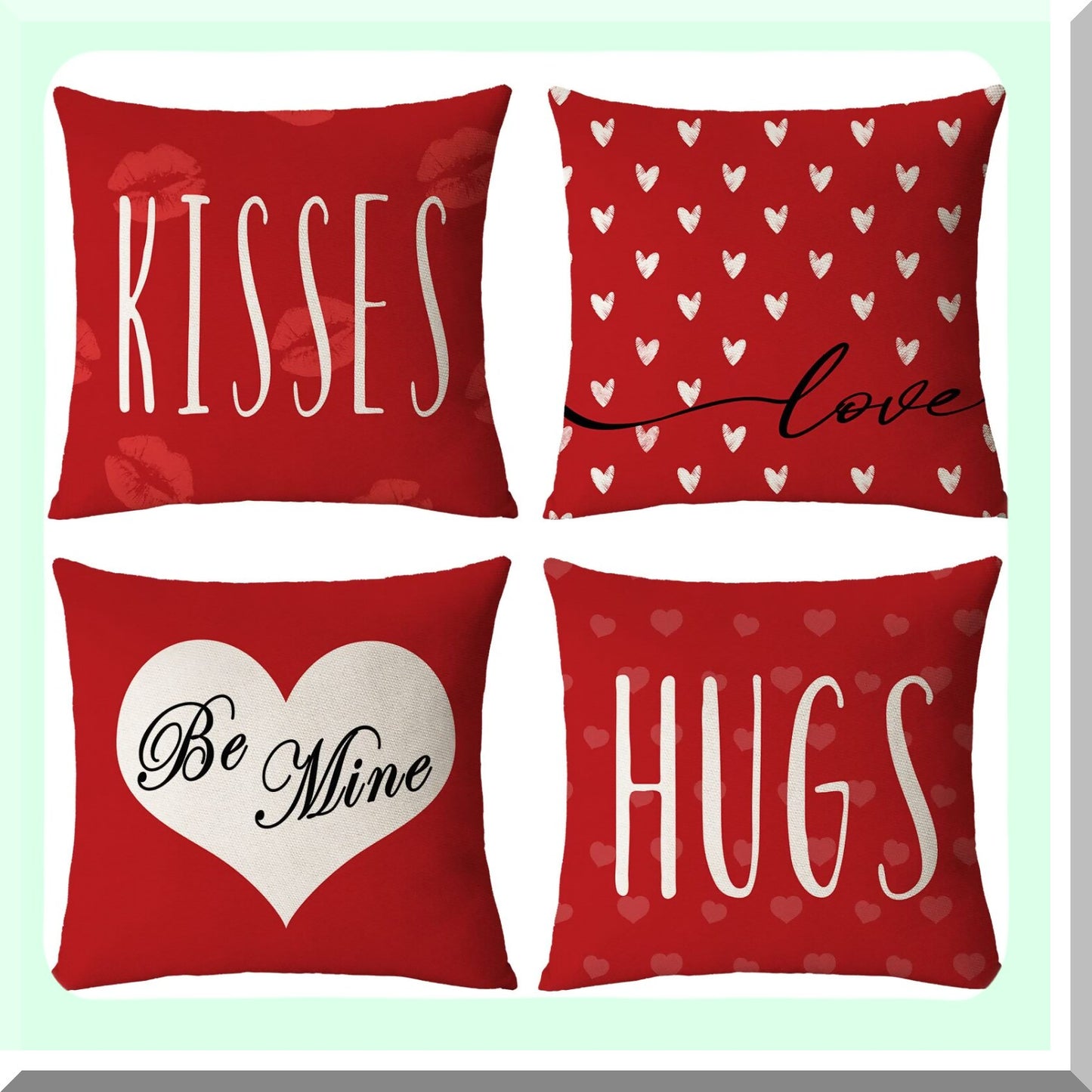Love Heart Bliss Pillow Covers - Set of 4 | Red Valentine's Day Throw Pillow Cases | Wedding Anniversary Home Decor | Outdoor Sofa Cushion Covers 24x24