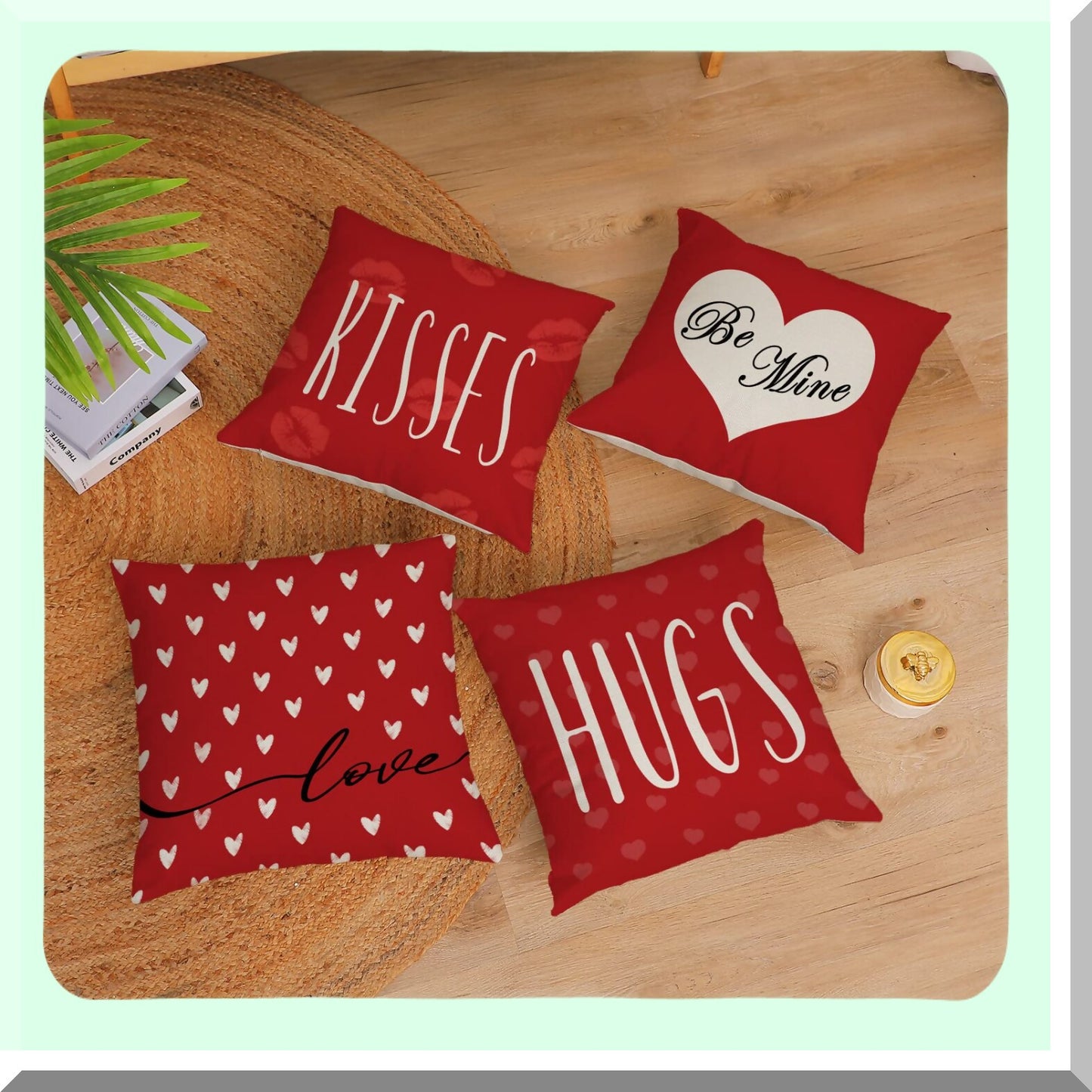 Love Heart Bliss Pillow Covers - Set of 4 | Red Valentine's Day Throw Pillow Cases | Wedding Anniversary Home Decor | Outdoor Sofa Cushion Covers 24x24