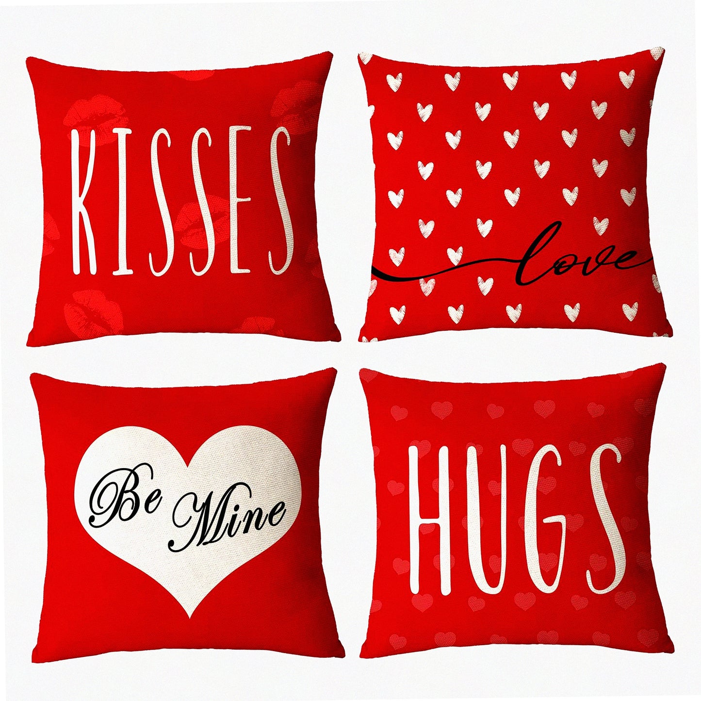 Love Heart Bliss Pillow Covers - Set of 4 | Red Valentine's Day Throw Pillow Cases | Wedding Anniversary Home Decor | Outdoor Sofa Cushion Covers 24x24