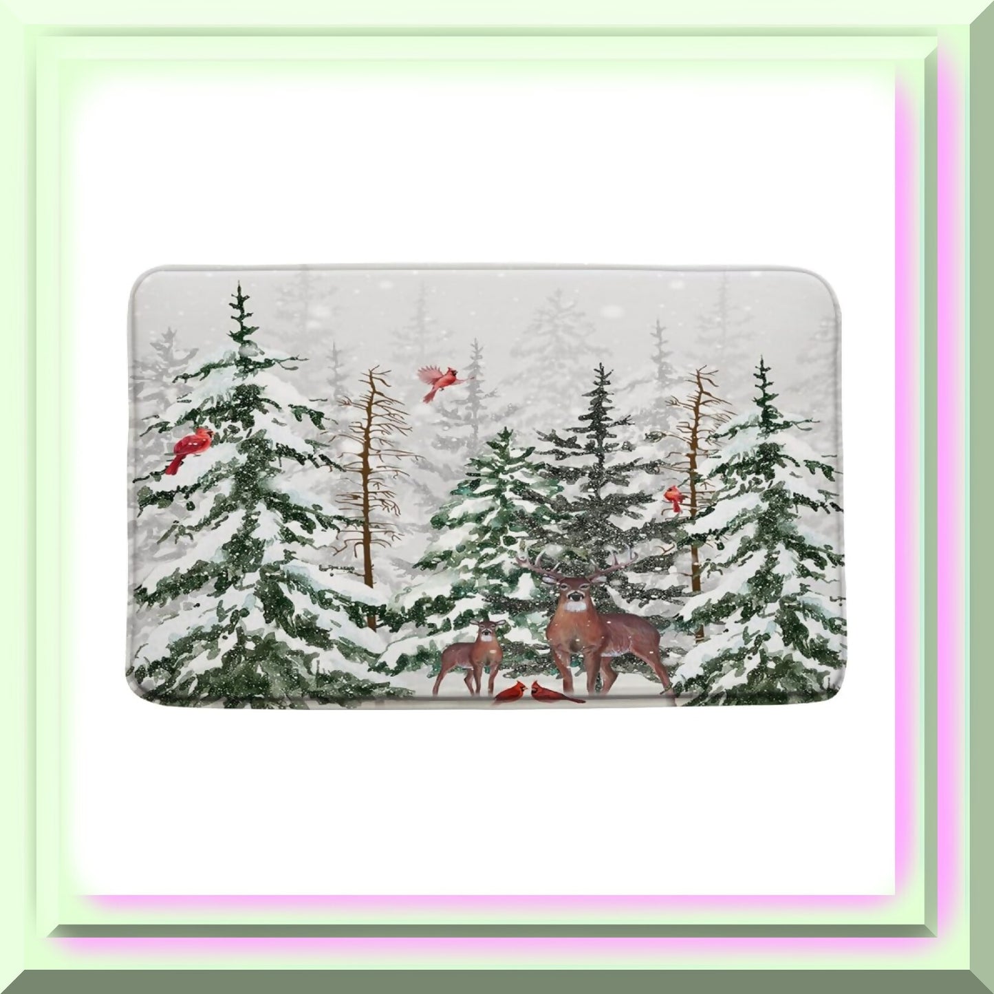 Winter Forest Deer Pine Tree Red Bird Bath Mat 17.7x29.5 Inch