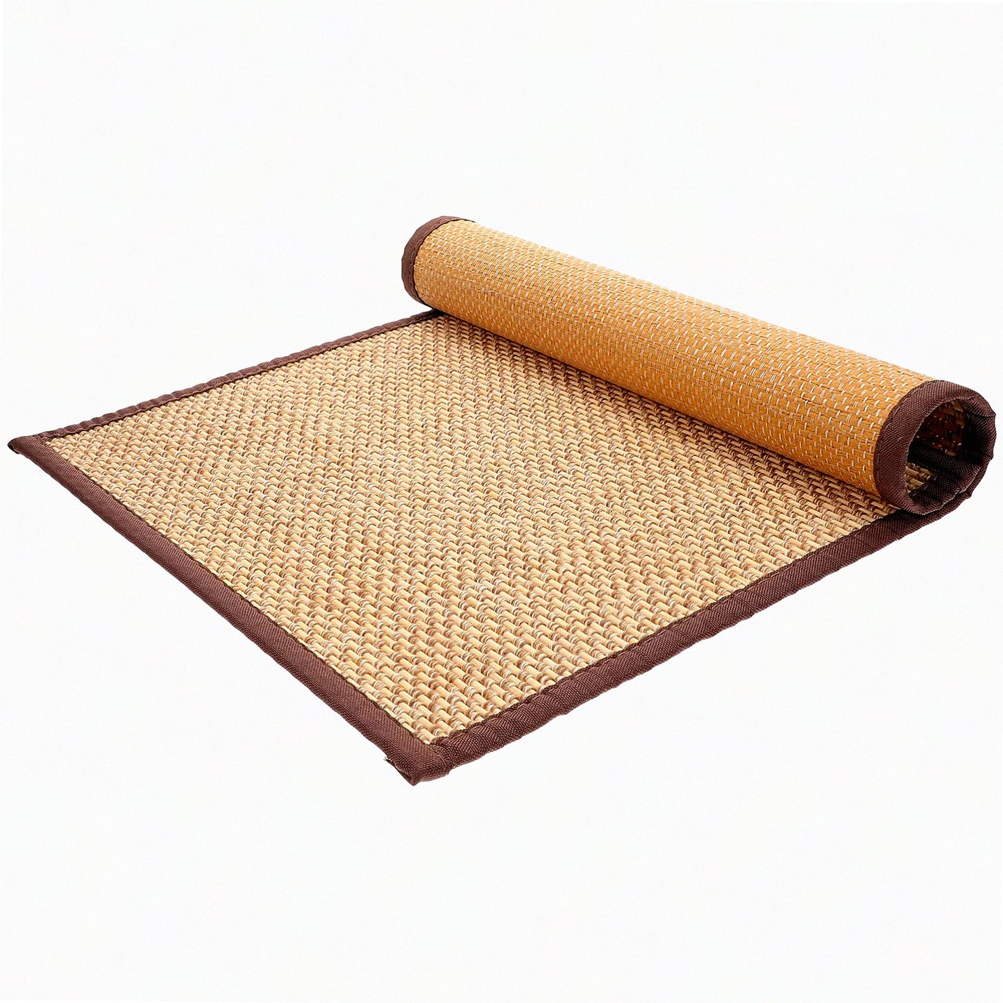 ZenBamboo Meditation Cushion - Handwoven Straw Seat Pad for Yoga Practice & Zen Garden. Rattan Futon Sitting Pillow with Tatami Mat Design in Light Brown.