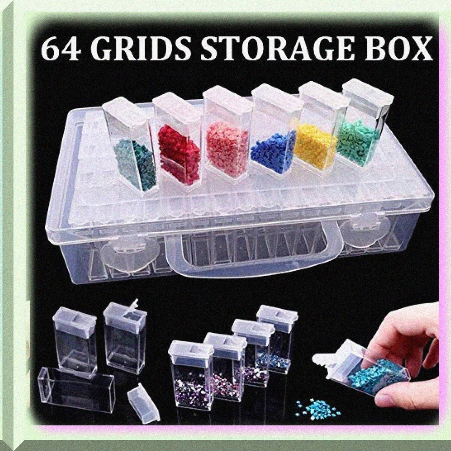 64 Grid Diamond Embroidery Storage Box Clear Plastic