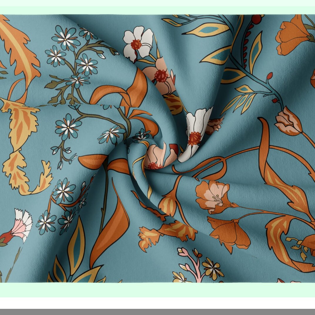 Wildflower Dream Botanical Body Pillow Cover - Boho Bohemian Farmhouse Teal Blue Orange Floral Accent Decor - Vintage Home Room Decor - 54x20 Zipper Case