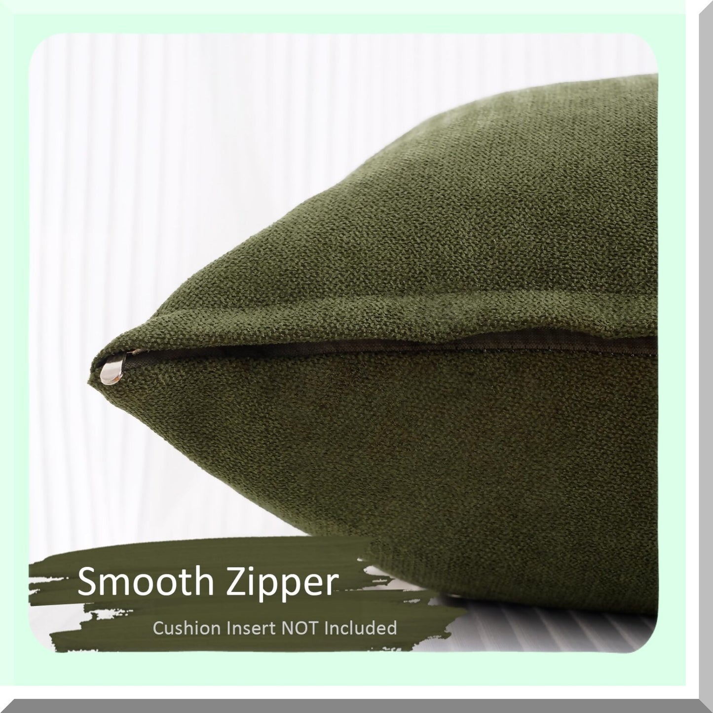 Chenille Green Square Pillow Covers - Soft Cushion Cases for Couch & Bedroom - Set of 2 Decorative Throw Pillows - 18x18 Inch - Olive Green Living Room Accent