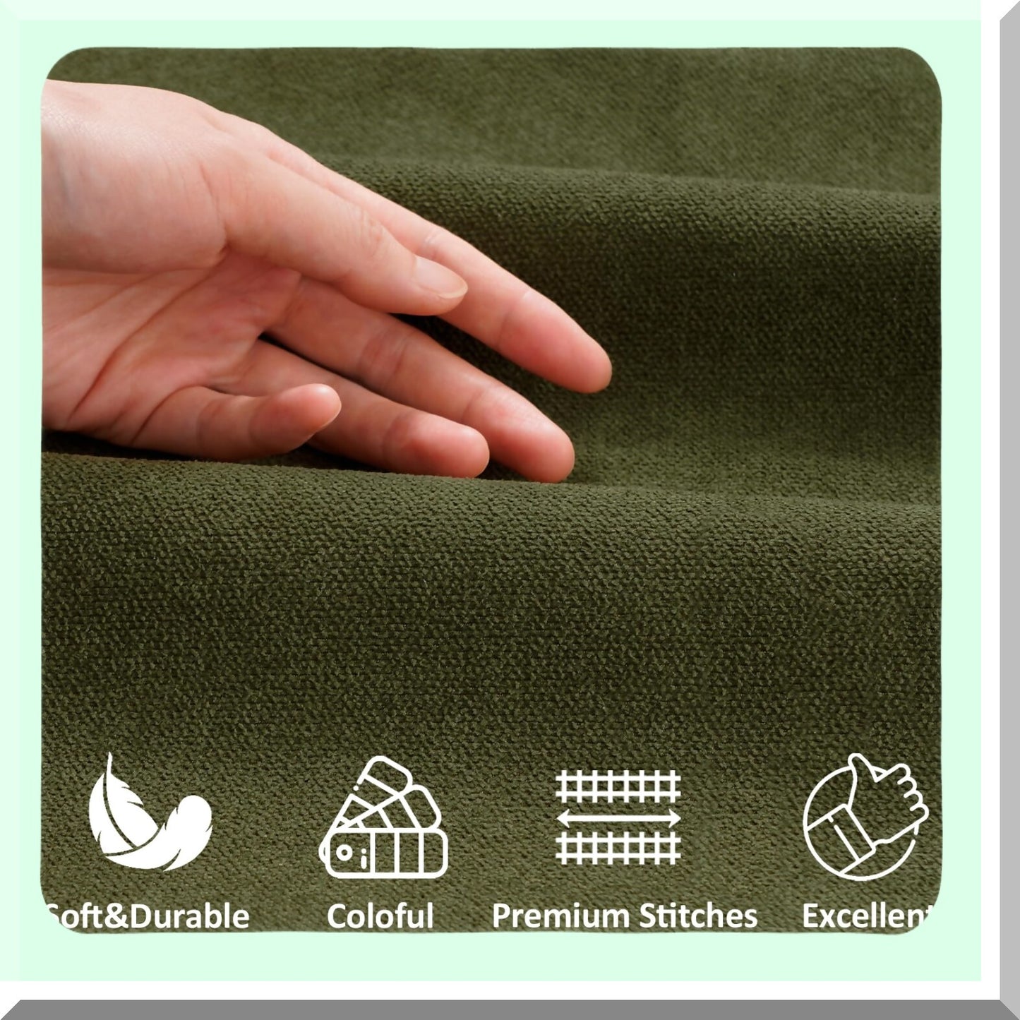 Chenille Green Square Pillow Covers - Soft Cushion Cases for Couch & Bedroom - Set of 2 Decorative Throw Pillows - 18x18 Inch - Olive Green Living Room Accent