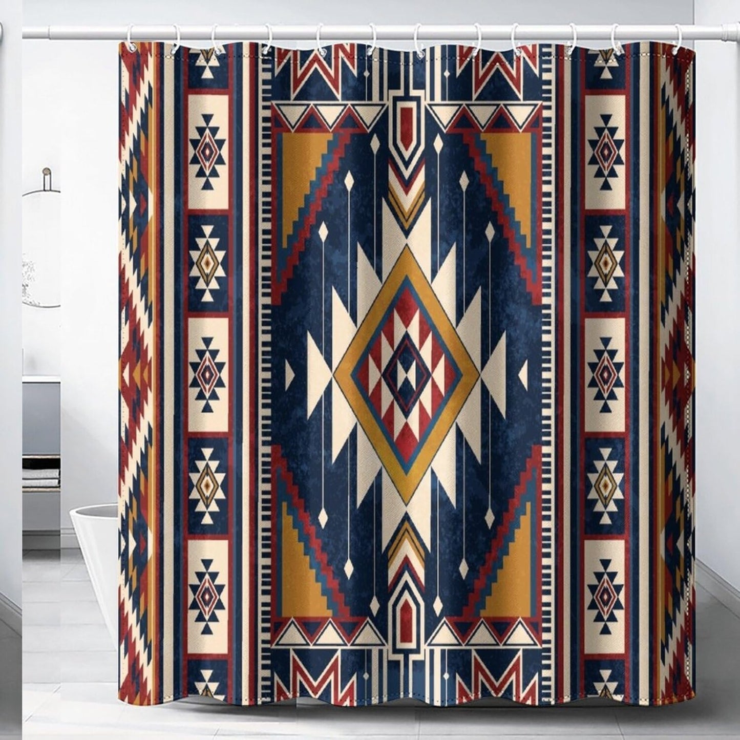 Aztec Geometric Ethnic Waterproof Shower Curtain 72x72Inch